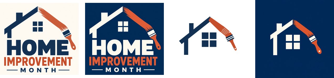 National Home Improvement Month logo and house icon, in colour and on navy